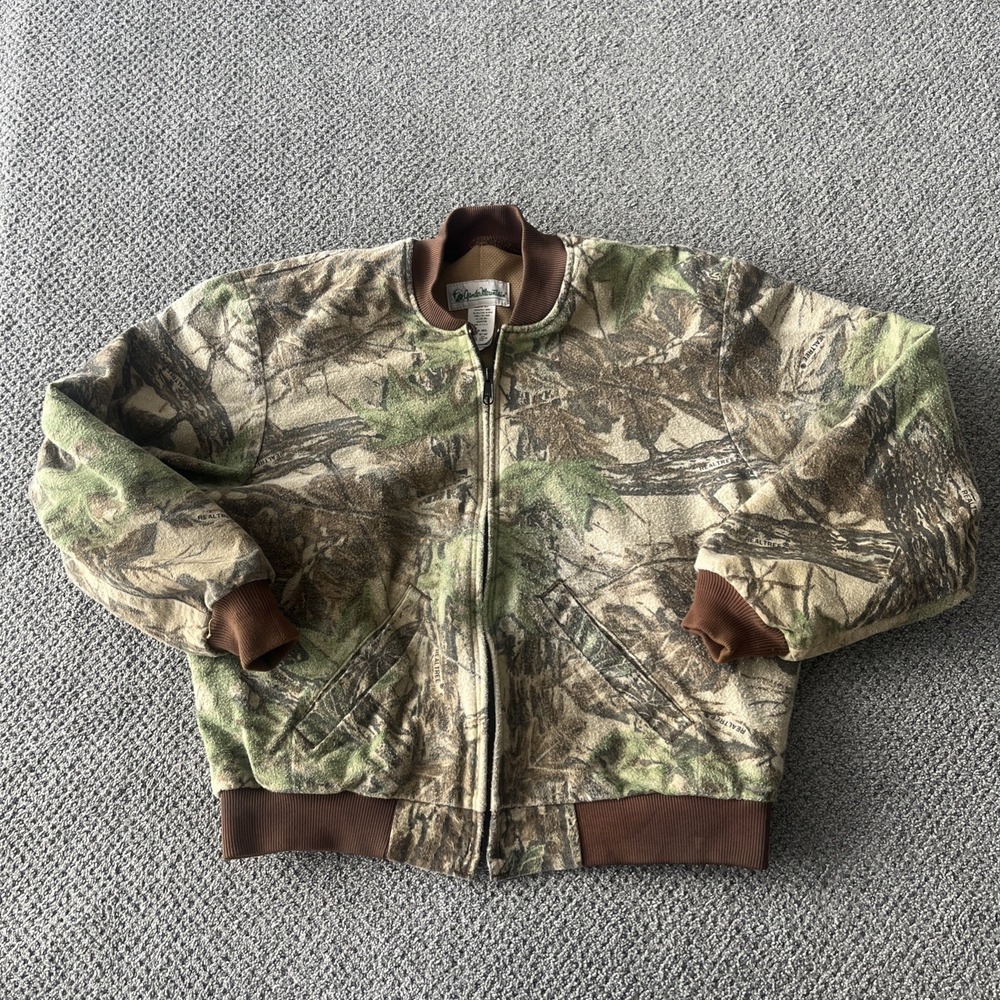 Men's Vintage Gander Mountain Hunting Camo Bomber Jacket Coat: M. Teal Tree. USA